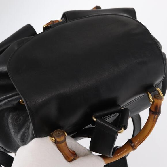 GUCCI Bamboo Backpack Leather Black Gold 003 2058 0016 Auth kk594 main image 12